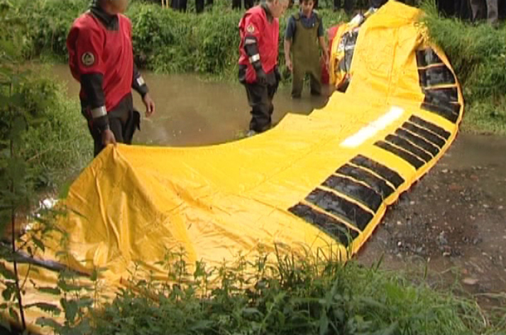 Pop up flood barrier in river